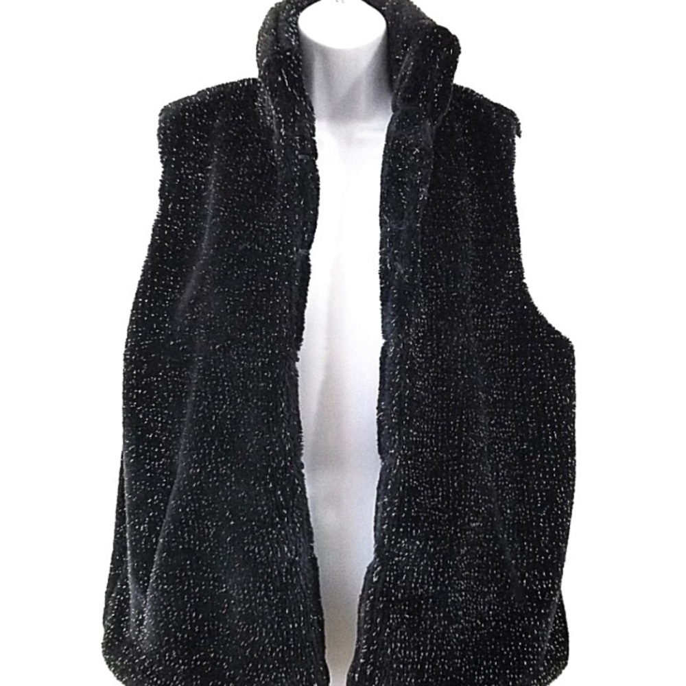 Betsey Johnson Black Shimmer Faux Fur Vest